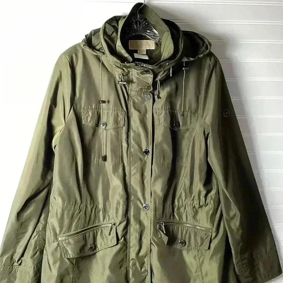 MICHAEL Michael Kors Large Full Zip Hooded Hunter Green/Gold' Jacket Woman's - Picture 3 of 12